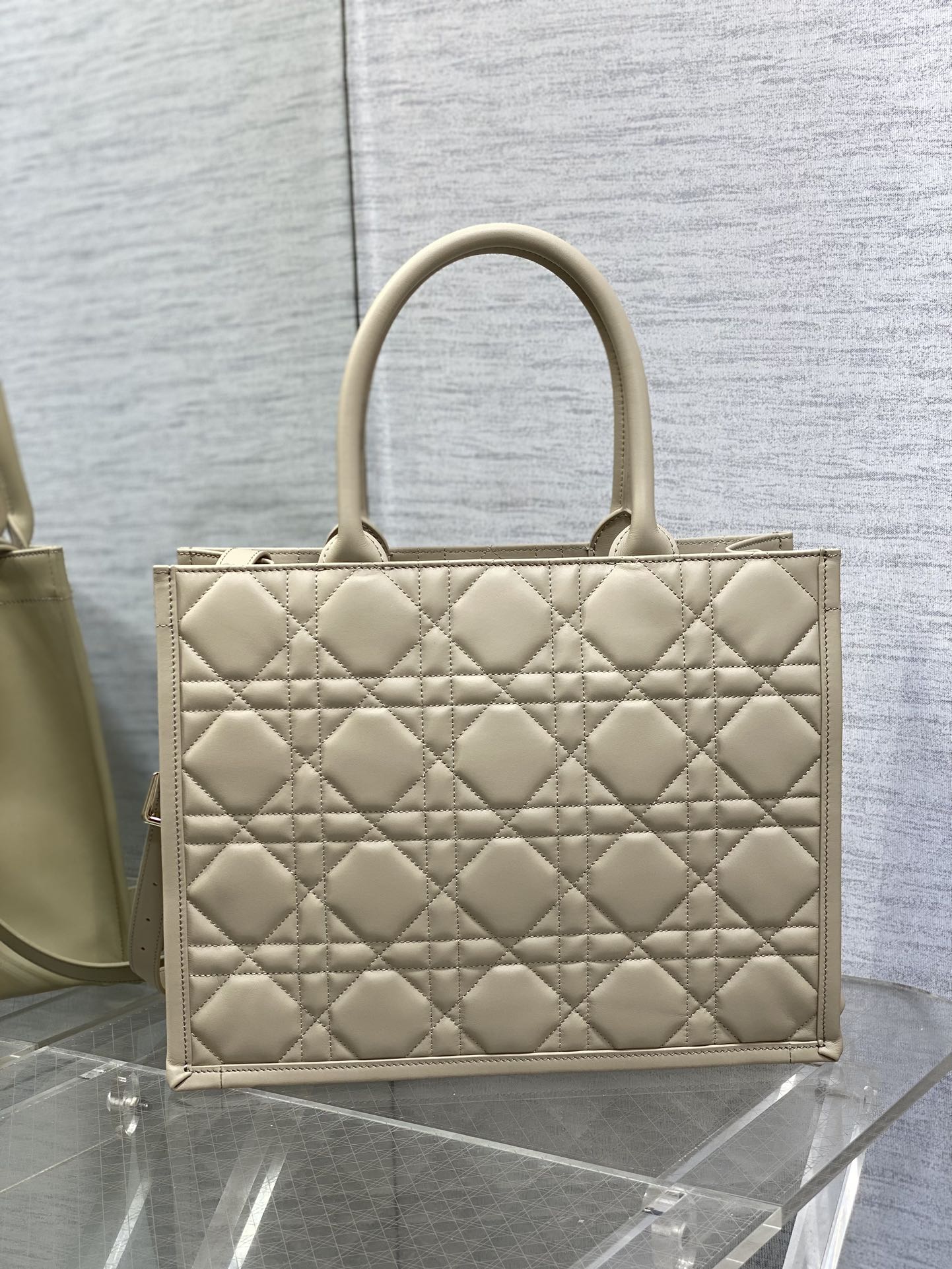 Medium Dior Book Tote Bag Powder Beige Macrocannage Calfskin